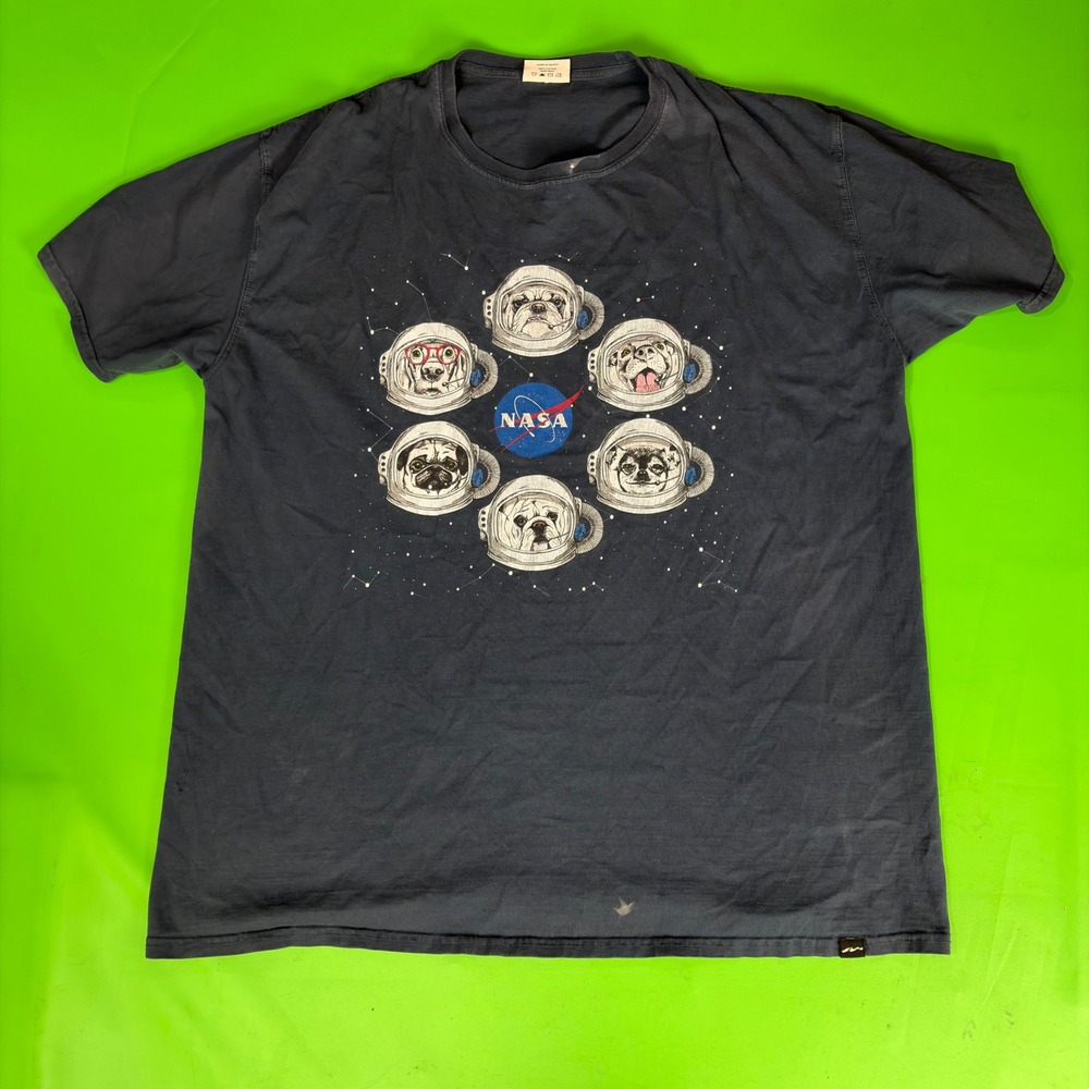 Techstyles NASA Dog Astronaut T-Shirt Mens XL Black Graphic Tee Space S/S READ